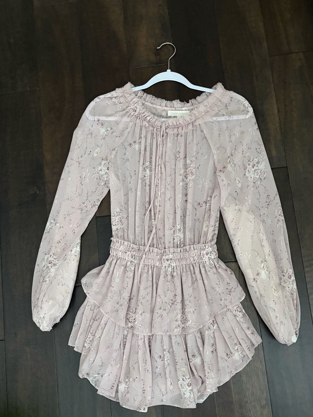 LoveShackFancy Dusty Rose Floral Ruffle Mini Dress